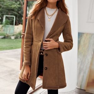 Tan camel vegan leather Sherpa lined jacket